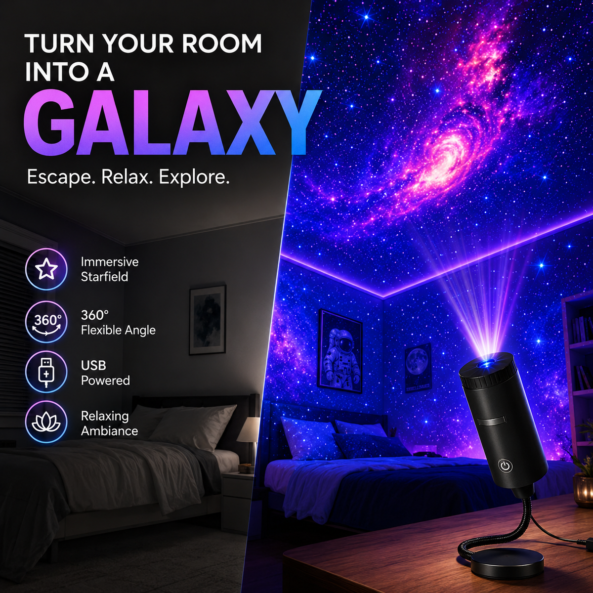Galaxy Star Projector Light ✨ Create Your Own Cosmic Universe at Home
