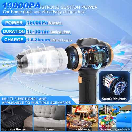 Glovago™ Insanely Powerful Cordless Car Vacuum — 19000Pa, 6-in-1 Deep-Clean System