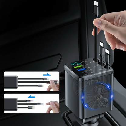 7-in-1 Retractable Fast Car Charger with Voltage Display