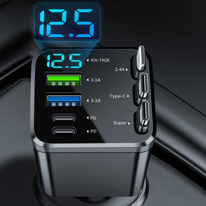 7-in-1 Retractable Fast Car Charger with Voltage Display