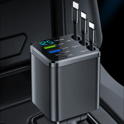7-in-1 Retractable Fast Car Charger with Voltage Display