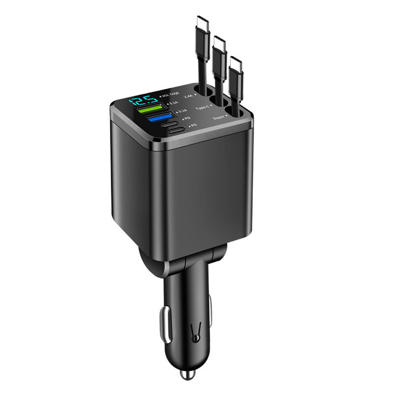 7-in-1 Retractable Fast Car Charger with Voltage Display