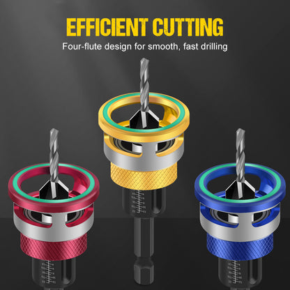 4PCS Wood Countersink Drill Bit Set with Depth Stop